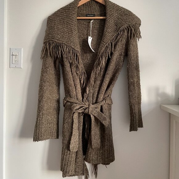 Vintage y2k Le Chateau Fringe Knit Long Cardigan w Tie - Picture 3 of 11